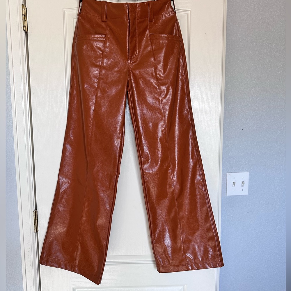Shinny faux leather brown Free People pant. Size 2